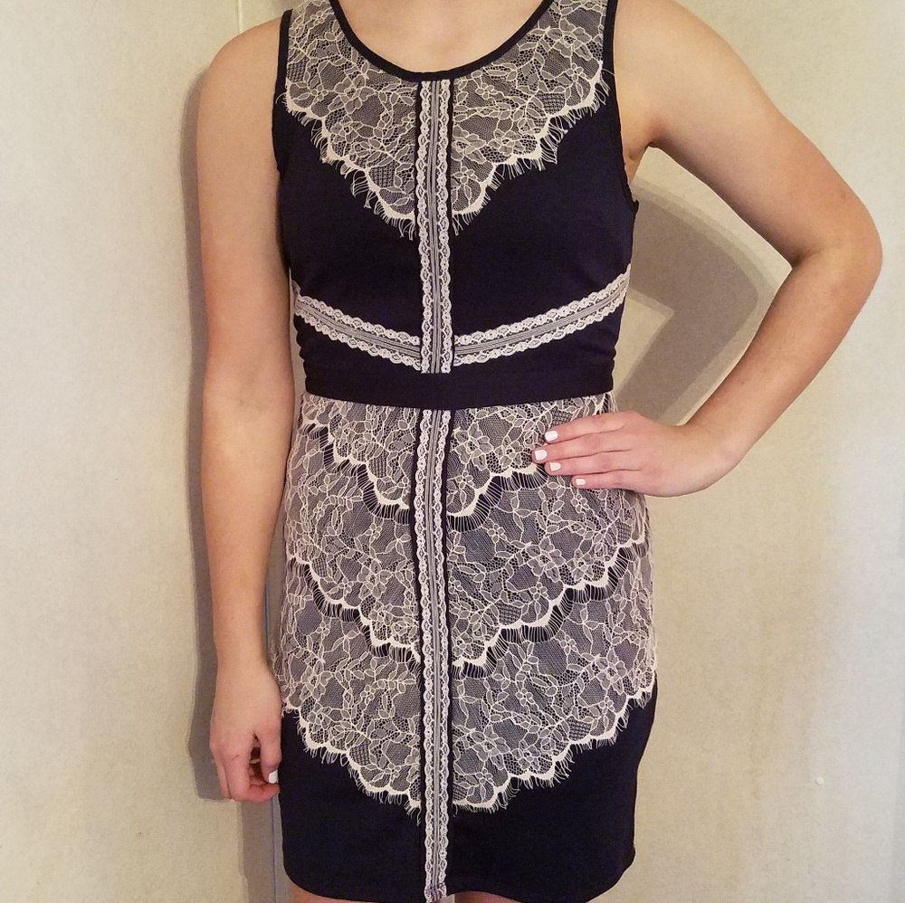 blue and light pink lace dress